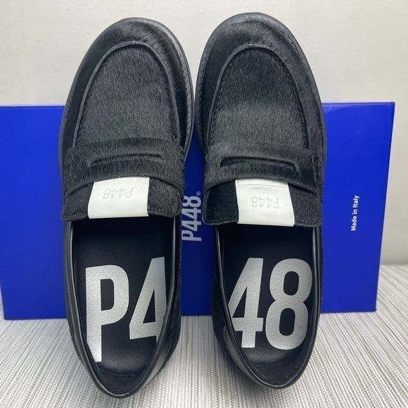 P448 Patrick Black Cow Hair Loafers Size 37 - Picture 2 of 4